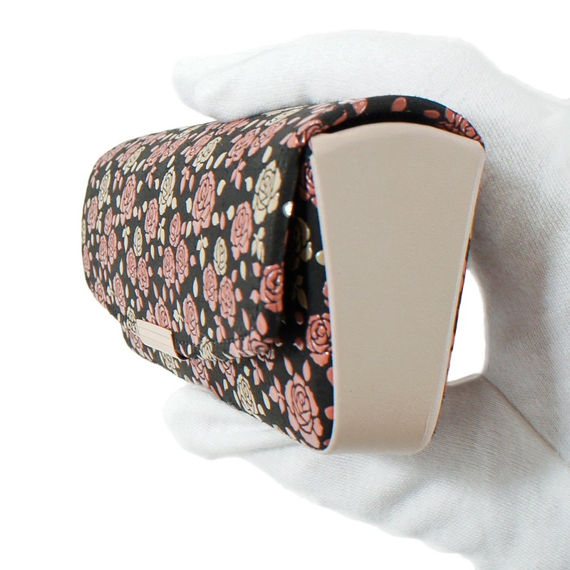 Indenya 8407 Glasses Case, Deer Leather, Small Rose, Black Background