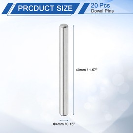 sourcing map 20 Pcs 4 mm x 40 mm Dowel Pins, 316L Stainless Steel Cylindrical Dowel Pins Shelf Support Peg Pin Rod Fasten Elements Metal Shelf Pegs Silver Tone