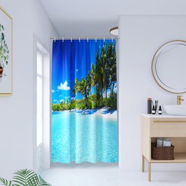 YISURE Shower Curtain Sea Beach 120 x 200 cm, Ocean Palm Trees Shower Curtain Bathtub Textile Mould Resistant Machine Washable with 8 Metal Eyelets Width 120 x Height 200 cm