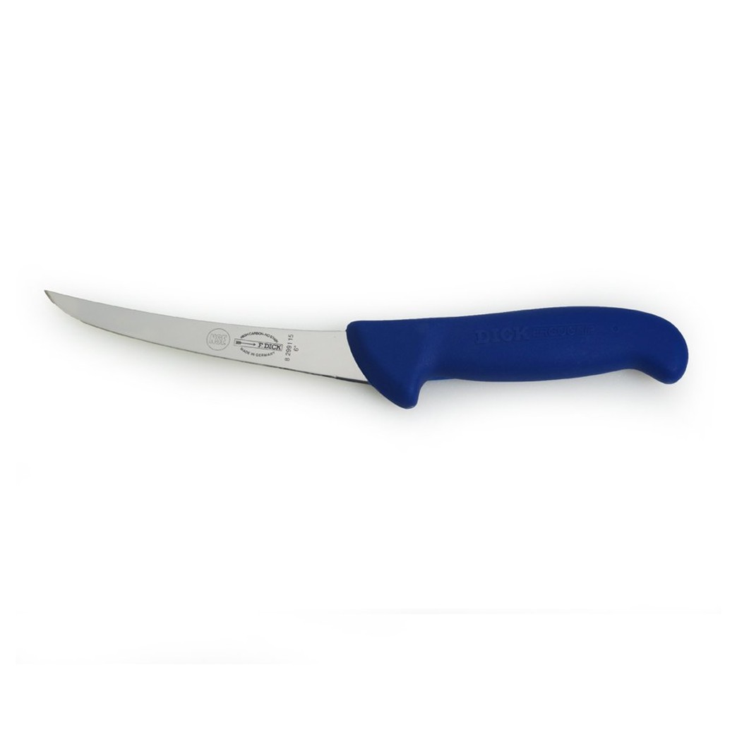F. Dick Boning Knife, 6-in Curved/Stiff Blade, Blue - ErgoGrip Series