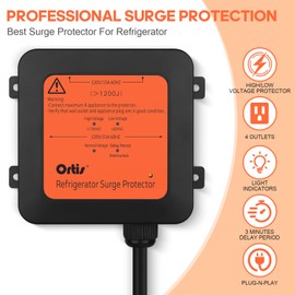 Ortis 4-Outlet Refrigerator Surge Protector with Time Delay, 1200J, Power Cord (1.3ft), Protects Against Spikes, Brownouts & Power Outages, Voltage Guard for Refrigerators 27 cu. ft. or More
