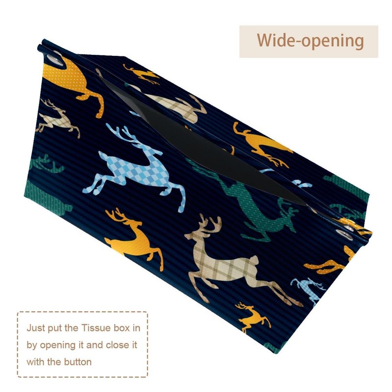 2 Pack Tissue Box Cover Holder, Reindeers Pattern Rectangle Leather