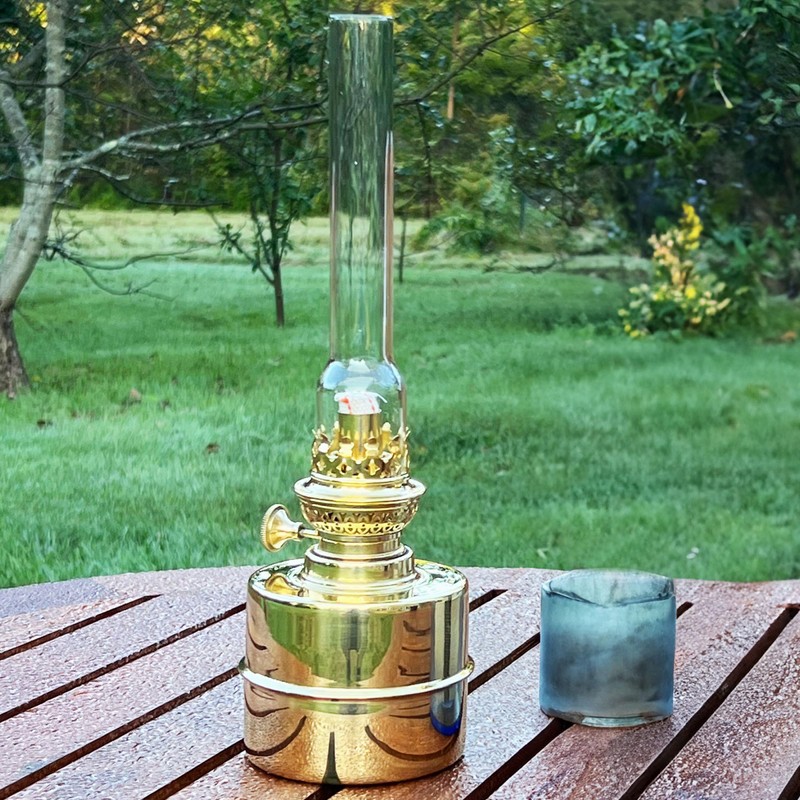 Brass Oil Lamp - 13” Extra-Bright Hurricane Lamp with Antique-Style