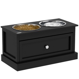 Large Elevated Dog Bowls with Storage Drawer Containing 11L Capacity, Raised Dog Bowl Stand Pet Food Bowl Dog Feeding Station, Black