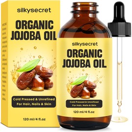 SilkySecret Organic Jojoba Oil, Natural Moisturizing and Conditioning Oil, Jojoba Oil for Hair Growth, Massage Oil, Cold Pressed Carrier Oil for Skin, Hair and Nails