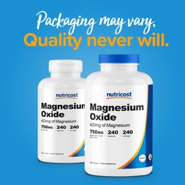 Nutricost Magnesium Oxide 750mg, 240 Capsules - 420mg of Magnesium, Non-GMO, Gluten Free