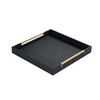 Extra Large Black Shagreen Leather Ottoman Tray with Gold Handles