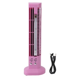 Mini Desktop Tower Fan Bladeless Portable Fan with Light for Work Leisure USB Plug in Pink
