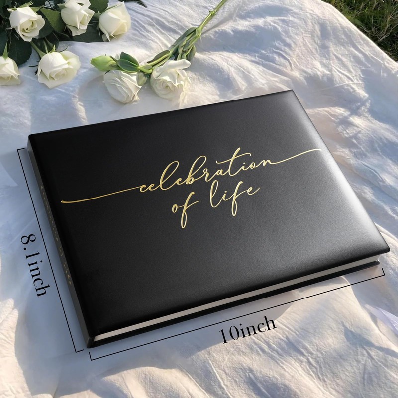 Funeral Guest Book for Celebration of Life, Elegant Black