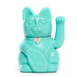Chinesische Glückskatze. Winkende Katze. Maneki Neko viel Glück. TURQUOISE, L (12x9x18cm)