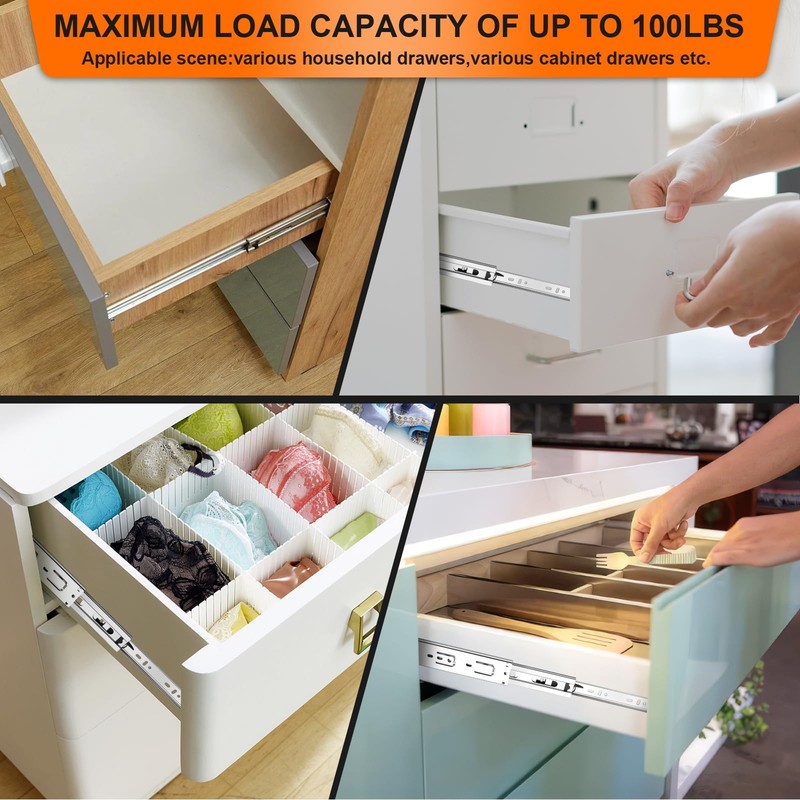 10 inch Drawer Slides 4 Pairs (8pcs) 3 fold Full