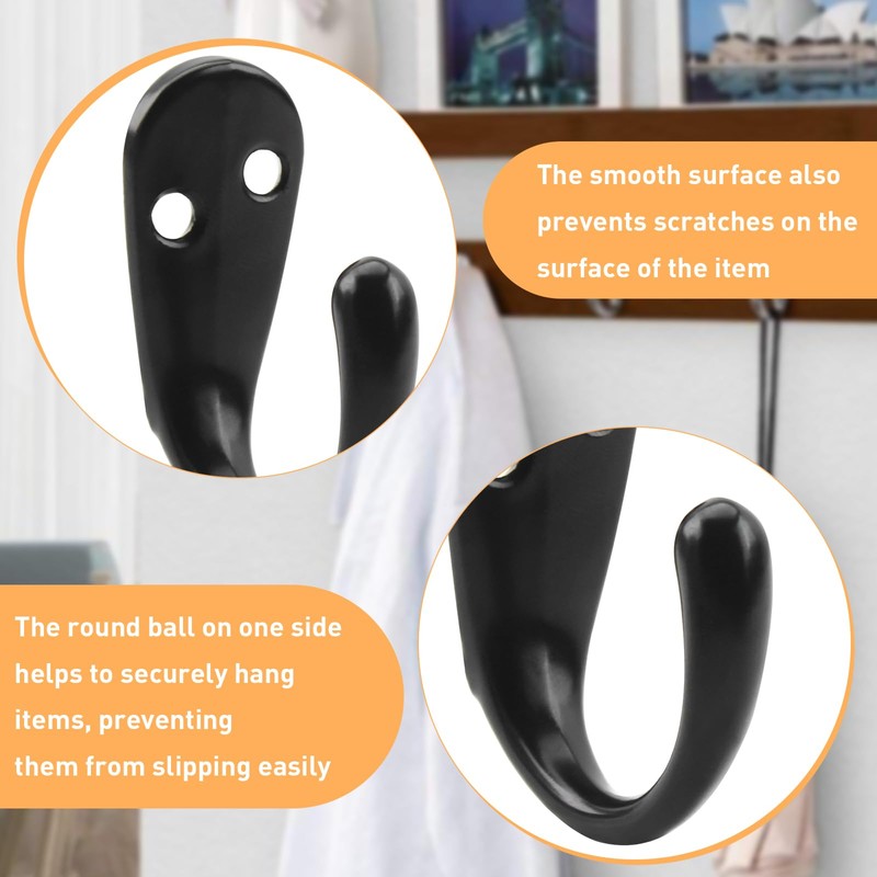 MVPACKEEY 6 Pcs Single Coat Hooks, Zinc Alloy Black Coat