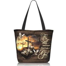 MAHIPOCI Jesus and Lamb Tote Bag Religious Christian Canvas Tote Bag For Women Work Shoulder Bags Handbags Laptop Bag Tote Bags For Gym Travel Shop Work Beach Tote Bags Gifts For Women Men