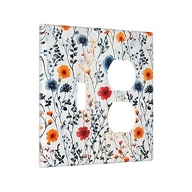 CZRPKEN Decorative Outlet Covers Watercolor Floral 2 Gang Wall Plate Single Toggle Duplex Combo Blue Red Flower Colorful Wildflower Plants Switch Light Switch Cover Plate Country Farmhouse Bathroom