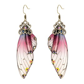 BriLove Butterfly Wing Hook Earrings Long Fairy Tale Crystal Drop Dangle for Women Jewellery Wedding Costume Jewelry Purple Antiqued Gold-Tone