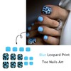 24Pcs Blue Leopard Press on Toenails Short Square Fake Toe