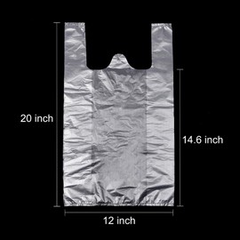 T-Shirt Carry-Out Bags Plastic Grocery Bags White Sturdy Handled Merchadise Bags,Standard Supermarket Size, 12 x 20 inch (100Pcs)