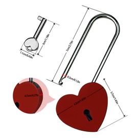 Gradleen Single Heart Lock with Key 3.5 Inches,50mm Love Padlock Rubber Painting Red Metal Love Lock for Lovelock Bridge,Card Box,Jewelry Box,Diary Book,Handbag