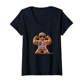 Womens Beach Bodybuilding Cookie Man Costume for Man and Woman V-Neck T-Shirt