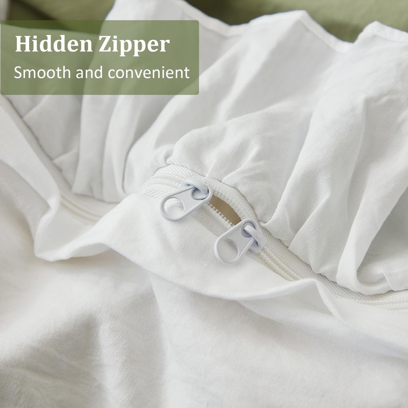 3 Pieces Green White Ruffle Frills Design Bedding Sets for