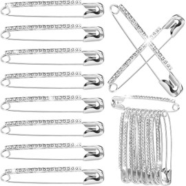 Mxxipp 10pcs Rhinestone Safety Pins, Sparkly Rhinestone Decorative Pins for Clothing, Classic Crystal Brooch for Scarf Shawl Jeans Sweaters Dresses- Silver