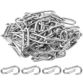 Ngosuet 2 x 2 m stainless steel chain, 3 mm material thickness metal chain, 304 stainless steel chain, link chain with 4 snap hooks for hanging flower pots, drying the laundry chain