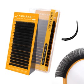 NAGARAKU Flat Rush Upgraded Air Series Matsueku D Curl Double Tip Type 0.15mm Thickness 8-15mm Length 16 Rows Natural Extensions Black
