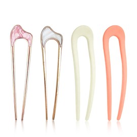 GHPKOTW 4 Stücke U-Förmige Haarnadel Französisch Stil Haarspange Schale Haarnadel Metall Haarnadel Gabelstöcke Zinken Chignon Stifte Für Frauen Haarstyling Zubehör