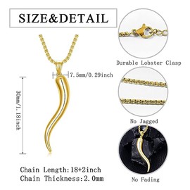 Shusukue Italian Horn Necklace 925 Sterling Silver Gold Plated Cornetto Cornicello Charm Amulet Jewelry Protection Lucky Necklaces for Her