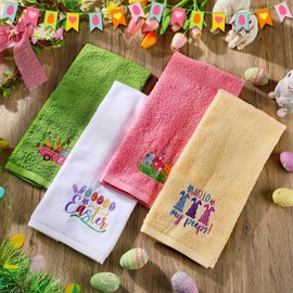 Pickmesh 4 Pcs Easter Hand Towels Set Cotton Bunny Egg Bathroom Dish Towels Easter Truck Embroidered Kitchen Decors 13.3 x 29 Inches Housewarming Gift Set for Spring Holiday Cooking Baking Cleaning