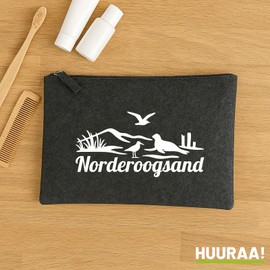 Huuraa Kulturbeutel Norderoogsand Strandmotiv Geschenk 1 Liter Charcoal Filz Norderoogsand Geschenkidee