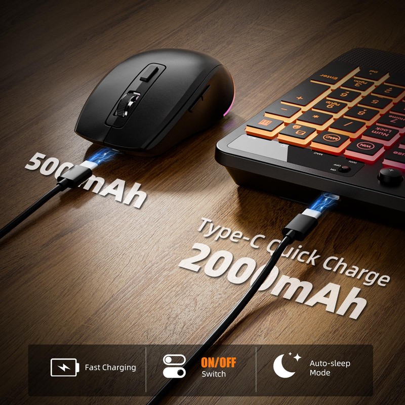 Hamile Wireless Keyboard and Mouse Combo, RGB Backlit, Ergonomic Wrist