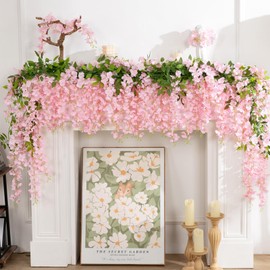 U'Artlines 10Pcs 7.2 Ft/Piece Artificial Wisteria Garland Silk Fake Light Pink Wisteria Flowers Hanging Greenery Vines Garlands Rattan for Home Garden Wedding Arch Party Indoor Outdoor Décor