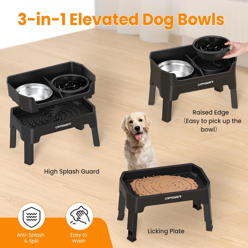 URPOWER Mess Proof Elevated Dog Bowls 4 Height Adjustable Raised