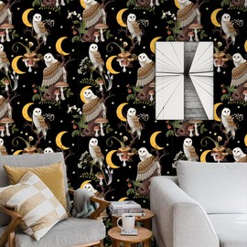 COKCOKR Black Mushroom Peel and Stick Wallpaper, 17.71in X 118.1in Self Adhesive Removable Wallpaper Owls Flowers Contact Paper Waterproof Decorative Vinyl Wallpaper for Bedroom Living Room Cabinets
