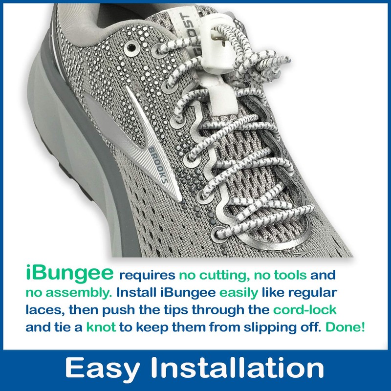 IBUNGEE LACES (cordones elásticos sin ataduras (reflectantes), blanco, 42 pulgadas)