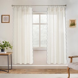 DriftAway - Cortinas de lino semitransparentes con borde festoneado para ventana de playa para sala de estar, recámara, 2 paneles de bolsillo para barra de cada tamaño de 52 x 72 pulgadas, color gris