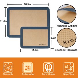 Silicone Baking Mat Large Baking Sheets for Oven 3 Pack-2 Half Sheets Mats +1 Quarter Baking Sheet,Reusable & Non Stick Baking Supplies Bakeware Mats for Cookies,Macarons,Bread, Pastry,Gray