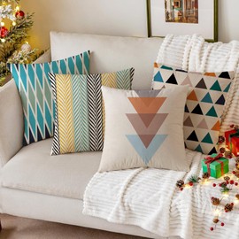Trlyane Cushion Cover 45 x 45 cm, Set of 4 Outdoor Cushion Covers, Decorative Linen Cushion Covers, Geometric Pattern Cushion Covers for Sofa, Living Room, Decorative Cushion Covers