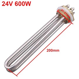 DERNORD 24 V 600 W DC Submersible Water Heater Element Stainless Steel with 1-1/4 Inch 42 mm Flange BSP Brass Thread Connection Double U Type