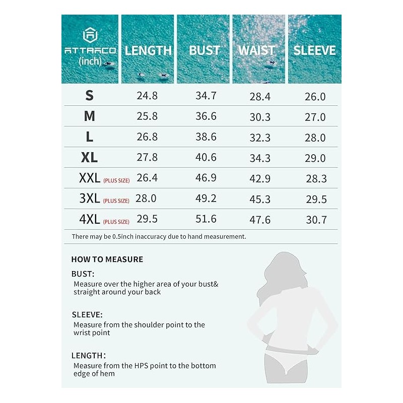 ATTRACO Womens Zip Rash Vest Long Sleeve UV Sun Protection