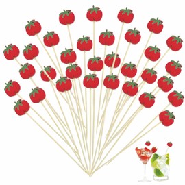 120 Pcs Tomato Cocktail Picks 4.7" Drinks Fruits Hawaiian Party Food Garnish Skewer Sticks Halloween Decorations Supplies Cowboy Handmade Bamboo Toothpicks
