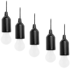 Pocketman 5 Pack LED Pull Cord Light Bulb Battery Operated Hanging Bulb Portable Night Light for Party, Weddings, Festivals, Camping,Lighting