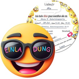 PASLFC 30 Stück Smiley Einladungskarten Kindergeburtstag,Einladungskarten Geburtstag Kinder,Witzige Rund Ausdruck Einladung für Geburtstag Abschlussball Weihnachtsfeier