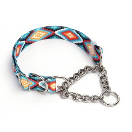 Martingale Collar for Dogs with Steel Chain, No Pull Dog Training Collar with Special Tribal Pattern, Adjustable No Choke Dog Collar, Perfect for Training, Walking, Hunting, Sizing for All Breeds (L)