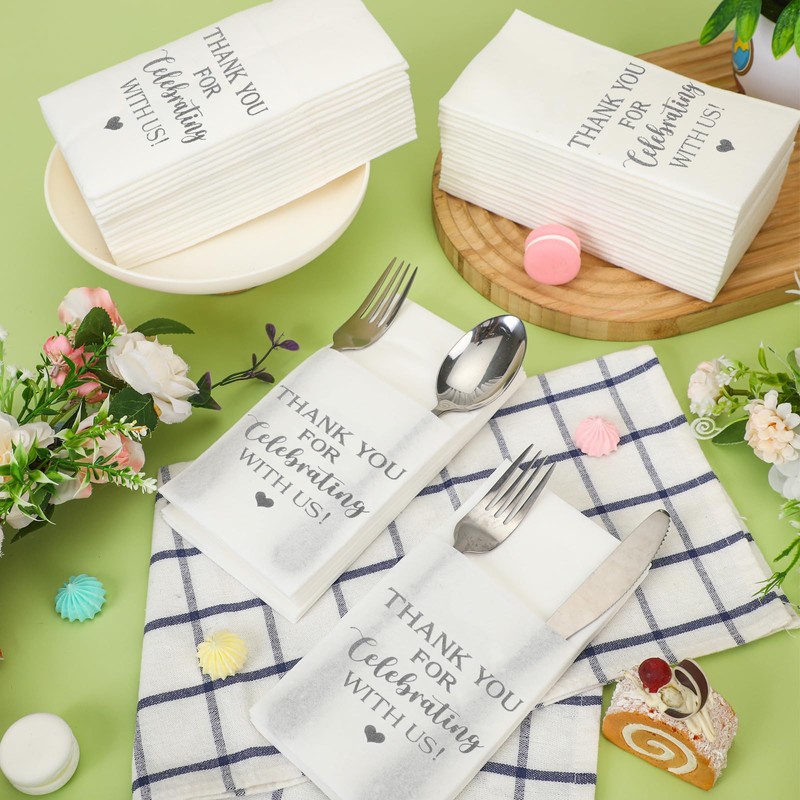 Fuutreo 100 Pcs Wedding Linen Feel Napkins Pocket Disposable Flatware