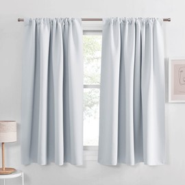PONY DANCE Short Window Curtain Panels 40 inch Long - Rod Pocket Room Darkening Drapes for Bedroom Dorm Storage Door Kitchen Basement Farmhouse Decor, Greyish White, W 42 x L 40 inches, 2 Panels