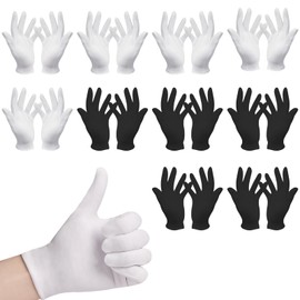 Pack of 5 Cotton Gloves White and 5 Pieces Cotton Gloves Black Set, White Gloves Soft and Flexible, Gloves White for Moisturising Cosmetic Eczema Hand Spa Jewellery Inspection