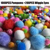 Craft Pom Poms and Wiggle Eyes Set, 1200 Pieces, Multicoloured