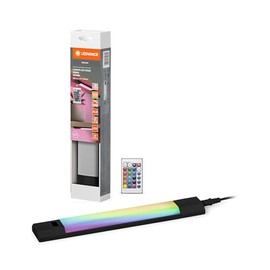 LEDVANCE Linear Edge Sensor High Voltage Under-Unit Light with RGBW Technology, 30 cm, RGBW Light Colours Selectable, Dimmable, 4 W, 230 lm, 3000 K, Warm White, Black Aluminium, IP20, with Remote